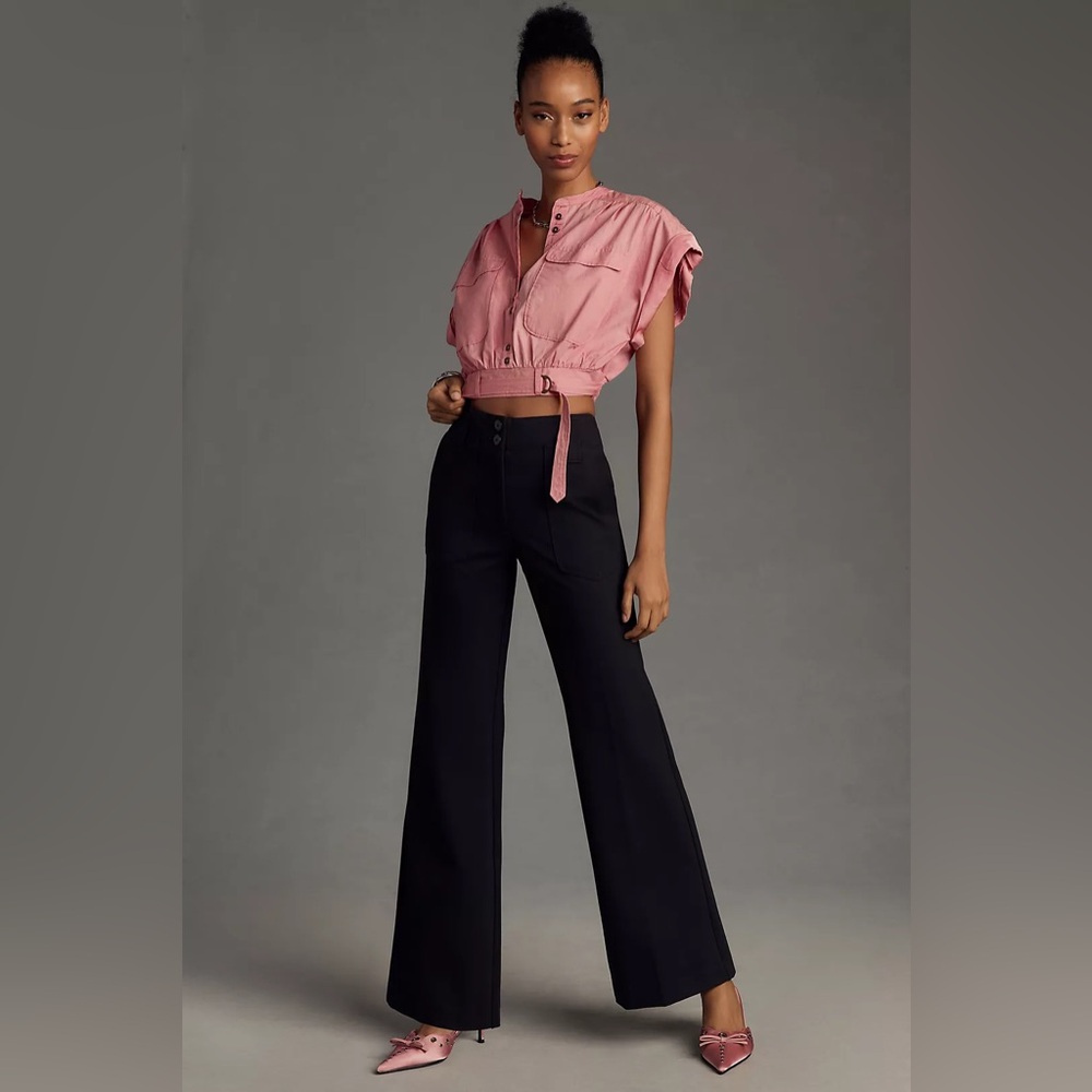 Anthropologie Pink and Black Wide Leg Pants